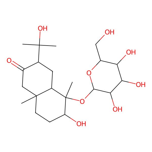 2D Structure of (3R,4aR,5S,6S,8aR)-6-hydroxy-3-(2-hydroxypropan-2-yl)-5,8a-dimethyl-5-[(2S,3R,4S,5S,6R)-3,4,5-trihydroxy-6-(hydroxymethyl)oxan-2-yl]oxy-3,4,4a,6,7,8-hexahydro-1H-naphthalen-2-one