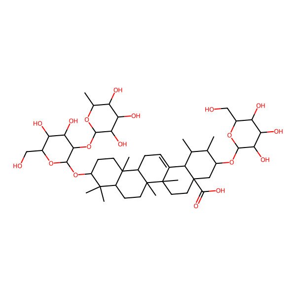 2D Structure of 10-[4,5-dihydroxy-6-(hydroxymethyl)-3-(3,4,5-trihydroxy-6-methyloxan-2-yl)oxyoxan-2-yl]oxy-1,2,6a,6b,9,9,12a-heptamethyl-3-[3,4,5-trihydroxy-6-(hydroxymethyl)oxan-2-yl]oxy-2,3,4,5,6,6a,7,8,8a,10,11,12,13,14b-tetradecahydro-1H-picene-4a-carboxylic acid