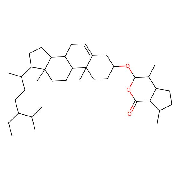 2D Structure of (3S,4S,4aS,7S,7aR)-3-[[(3S,8S,9S,10R,13R,14S,17R)-17-[(2R,5R)-5-ethyl-6-methylheptan-2-yl]-10,13-dimethyl-2,3,4,7,8,9,11,12,14,15,16,17-dodecahydro-1H-cyclopenta[a]phenanthren-3-yl]oxy]-4,7-dimethyl-4,4a,5,6,7,7a-hexahydro-3H-cyclopenta[c]pyran-1-one