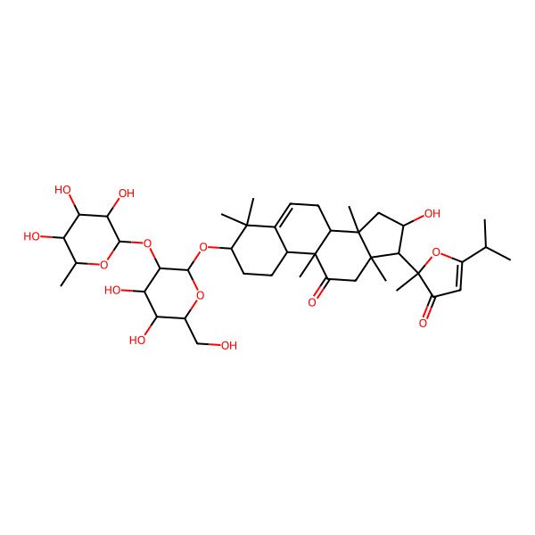 2D Structure of 2-[3-[4,5-Dihydroxy-6-(hydroxymethyl)-3-(3,4,5-trihydroxy-6-methyloxan-2-yl)oxyoxan-2-yl]oxy-16-hydroxy-4,4,9,13,14-pentamethyl-11-oxo-1,2,3,7,8,10,12,15,16,17-decahydrocyclopenta[a]phenanthren-17-yl]-2-methyl-5-propan-2-ylfuran-3-one