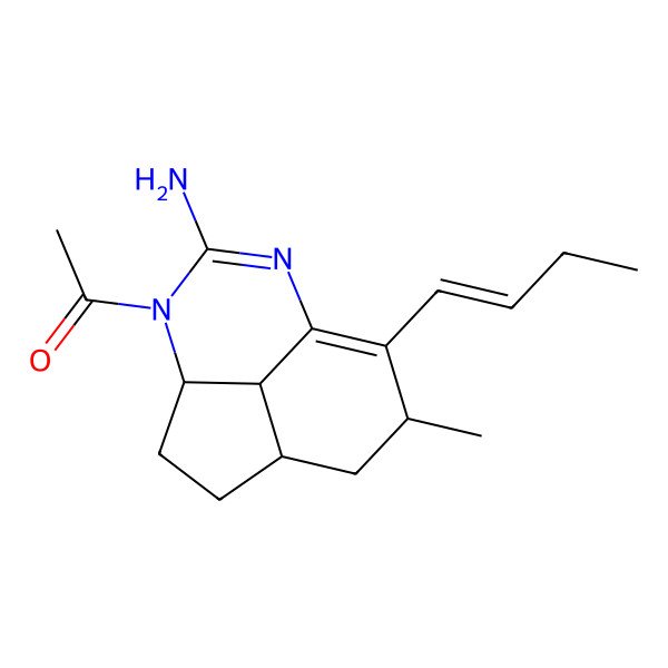 2D Structure of 1-[(1S,4S,10S,12R)-6-amino-9-[(E)-but-1-enyl]-10-methyl-5,7-diazatricyclo[6.3.1.04,12]dodeca-6,8-dien-5-yl]ethanone