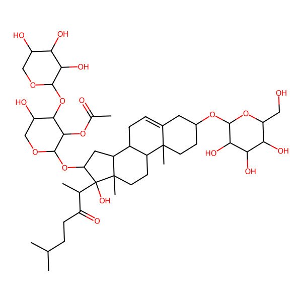 2D Structure of [(2S,3R,4S,5S)-5-hydroxy-2-[[(3S,8R,9S,10R,13S,14S,16S,17S)-17-hydroxy-10,13-dimethyl-17-[(2S)-6-methyl-3-oxoheptan-2-yl]-3-[(2R,3R,4S,5S,6R)-3,4,5-trihydroxy-6-(hydroxymethyl)oxan-2-yl]oxy-1,2,3,4,7,8,9,11,12,14,15,16-dodecahydrocyclopenta[a]phenanthren-16-yl]oxy]-4-[(2S,3R,4S,5R)-3,4,5-trihydroxyoxan-2-yl]oxyoxan-3-yl] acetate