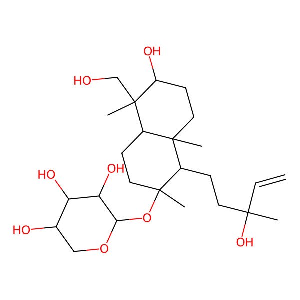 2D Structure of 2-[[6-hydroxy-5-(hydroxymethyl)-1-(3-hydroxy-3-methylpent-4-enyl)-2,5,8a-trimethyl-3,4,4a,6,7,8-hexahydro-1H-naphthalen-2-yl]oxy]oxane-3,4,5-triol