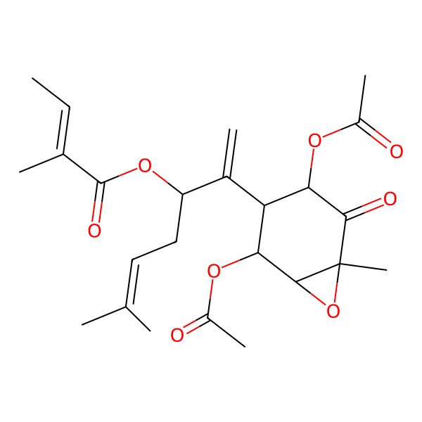 2D Structure of [2-(2,4-Diacetyloxy-6-methyl-5-oxo-7-oxabicyclo[4.1.0]heptan-3-yl)-6-methylhepta-1,5-dien-3-yl] 2-methylbut-2-enoate