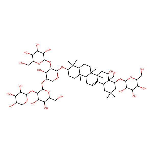 2D Structure of (2R,3R,4S,5S,6R)-2-[[(4S,4aR,5R,6aR,6aS,6bR,8aR,10S,12aR,14bS)-10-[(2S,3R,4S,5S)-5-[(2S,3R,4S,5S,6R)-4,5-dihydroxy-6-(hydroxymethyl)-3-[(2S,3R,4S,5R)-3,4,5-trihydroxyoxan-2-yl]oxyoxan-2-yl]oxy-4-hydroxy-3-[(2S,3R,4S,5S,6R)-3,4,5-trihydroxy-6-(hydroxymethyl)oxan-2-yl]oxyoxan-2-yl]oxy-5-hydroxy-4a-(hydroxymethyl)-2,2,6a,6b,9,9,12a-heptamethyl-1,3,4,5,6,6a,7,8,8a,10,11,12,13,14b-tetradecahydropicen-4-yl]oxy]-6-(hydroxymethyl)oxane-3,4,5-triol