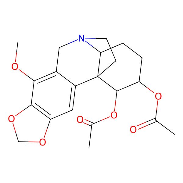 2D Structure of [(1S,13R,16S,17S)-17-acetyloxy-9-methoxy-5,7-dioxa-12-azapentacyclo[10.5.2.01,13.02,10.04,8]nonadeca-2,4(8),9-trien-16-yl] acetate