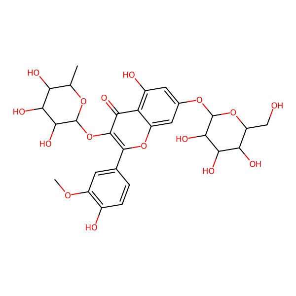 2D Structure of 5-hydroxy-2-(4-hydroxy-3-methoxyphenyl)-7-[(2S,3S,4S,5R,6S)-3,4,5-trihydroxy-6-(hydroxymethyl)oxan-2-yl]oxy-3-[(2S,3S,4R,5R,6S)-3,4,5-trihydroxy-6-methyloxan-2-yl]oxychromen-4-one