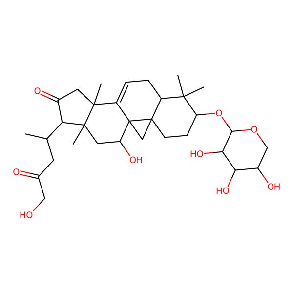 2D Structure of 18-Hydroxy-15-(5-hydroxy-4-oxopentan-2-yl)-7,7,12,16-tetramethyl-6-(3,4,5-trihydroxyoxan-2-yl)oxypentacyclo[9.7.0.01,3.03,8.012,16]octadec-10-en-14-one