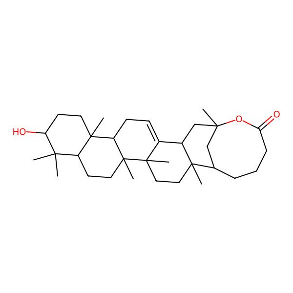 2D Structure of 11-Hydroxy-2,5,6,10,10,14,21-heptamethyl-22-oxahexacyclo[19.5.1.02,19.05,18.06,15.09,14]heptacos-17-en-23-one
