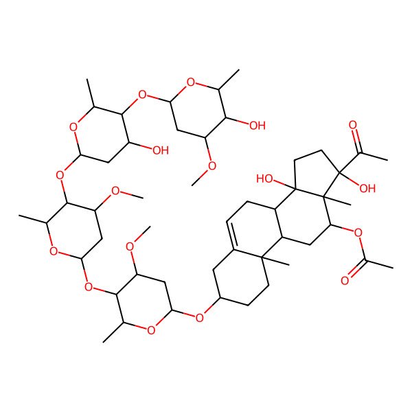2D Structure of [(3S,8R,9S,10R,12R,13S,14S,17S)-17-acetyl-14,17-dihydroxy-3-[(2R,4S,5R,6R)-5-[(2S,4R,5R,6R)-5-[(2S,4R,5S,6R)-4-hydroxy-5-[(2S,4R,5R,6R)-5-hydroxy-4-methoxy-6-methyloxan-2-yl]oxy-6-methyloxan-2-yl]oxy-4-methoxy-6-methyloxan-2-yl]oxy-4-methoxy-6-methyloxan-2-yl]oxy-10,13-dimethyl-2,3,4,7,8,9,11,12,15,16-decahydro-1H-cyclopenta[a]phenanthren-12-yl] acetate