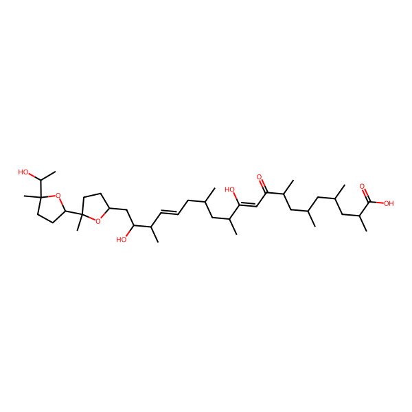 2D Structure of 11,19-Dihydroxy-20-[5-[5-(1-hydroxyethyl)-5-methyloxolan-2-yl]-5-methyloxolan-2-yl]-2,4,6,8,12,14,18-heptamethyl-9-oxoicosa-10,16-dienoic acid