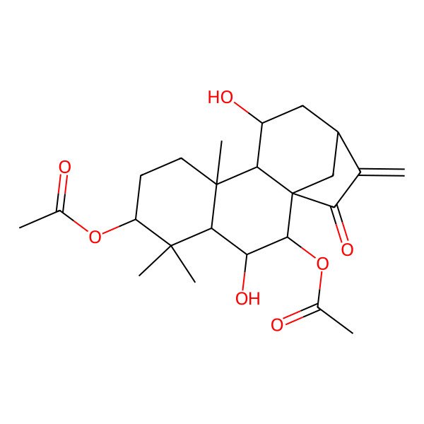 2D Structure of (2-Acetyloxy-3,11-dihydroxy-5,5,9-trimethyl-14-methylidene-15-oxo-6-tetracyclo[11.2.1.01,10.04,9]hexadecanyl) acetate