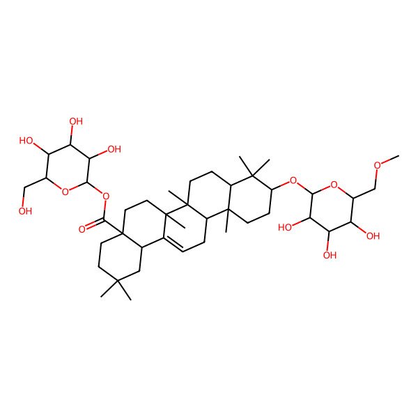 2D Structure of [(2S,3R,4S,5S,6R)-3,4,5-trihydroxy-6-(hydroxymethyl)oxan-2-yl] (4aS,6aR,6aS,6bR,8aR,10S,12aR,14bS)-2,2,6a,6b,9,9,12a-heptamethyl-10-[(2R,3R,4S,5S,6R)-3,4,5-trihydroxy-6-(methoxymethyl)oxan-2-yl]oxy-1,3,4,5,6,6a,7,8,8a,10,11,12,13,14b-tetradecahydropicene-4a-carboxylate