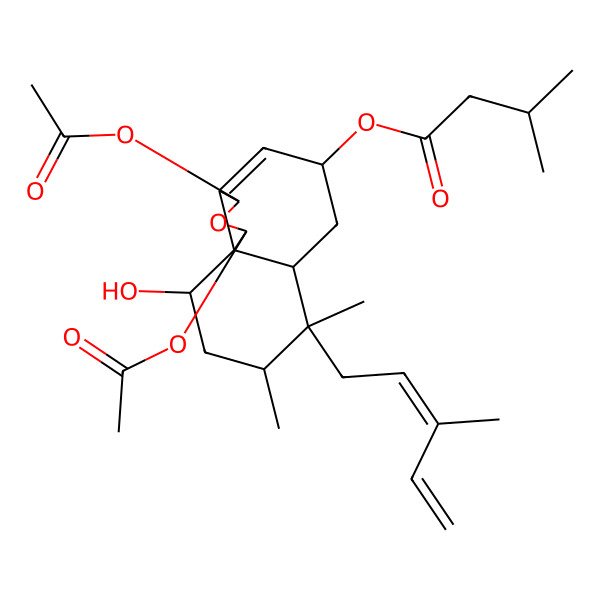 2D Structure of [(1S,3R,5R,6aS,7R,8R,10S,10aS)-1,3-diacetyloxy-10-hydroxy-7,8-dimethyl-7-(3-methylpenta-2,4-dienyl)-1,3,5,6,6a,8,9,10-octahydrobenzo[d][2]benzofuran-5-yl] 3-methylbutanoate
