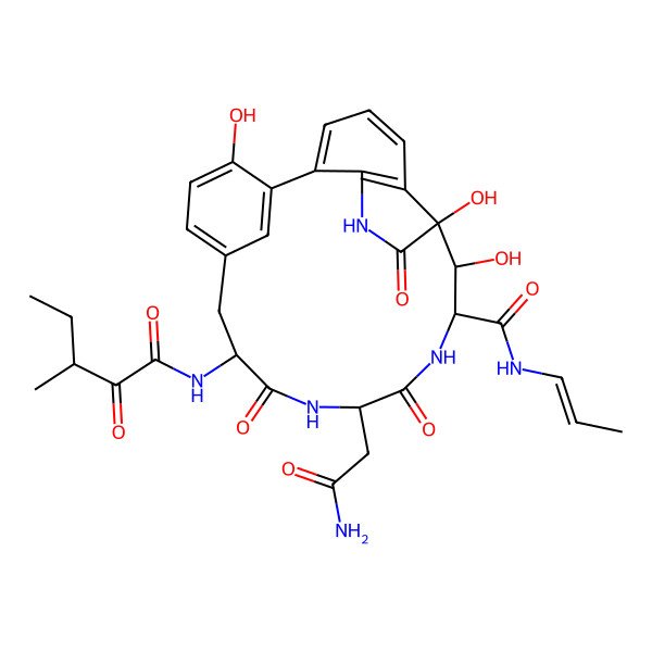 2D Structure of (10S,11S,12S,15R,18S)-15-(2-amino-2-oxoethyl)-10,11,23-trihydroxy-18-[[(3S)-3-methyl-2-oxopentanoyl]amino]-9,14,17-trioxo-N-[(Z)-prop-1-enyl]-8,13,16-triazatetracyclo[18.3.1.02,7.06,10]tetracosa-1(23),2(7),3,5,20(24),21-hexaene-12-carboxamide