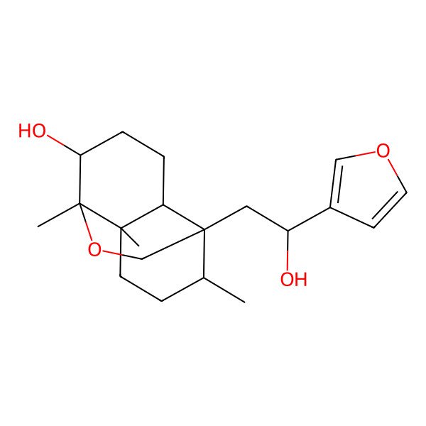 2D Structure of (1S,4R,5R,8S,9R,12R)-4-[(2R)-2-(furan-3-yl)-2-hydroxyethyl]-1,5,8-trimethyl-2-oxatricyclo[6.4.0.04,9]dodecan-12-ol