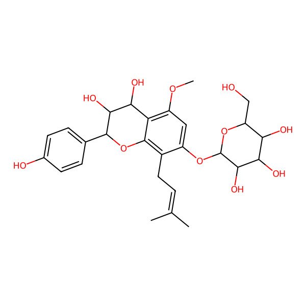2D Structure of 2-[[3,4-dihydroxy-2-(4-hydroxyphenyl)-5-methoxy-8-(3-methylbut-2-enyl)-3,4-dihydro-2H-chromen-7-yl]oxy]-6-(hydroxymethyl)oxane-3,4,5-triol