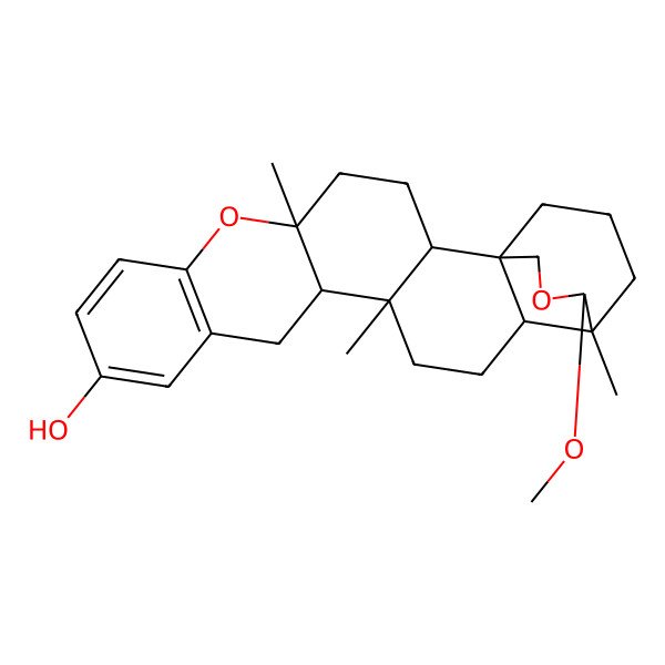 2D Structure of (1S,5S,15R,19S,20S)-20-methoxy-5,15,19-trimethyl-6,21-dioxahexacyclo[17.3.3.01,18.02,15.05,14.07,12]pentacosa-7(12),8,10-trien-10-ol