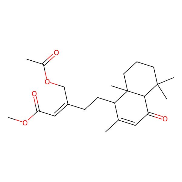 2D Structure of methyl 3-(acetyloxymethyl)-5-(2,5,5,8a-tetramethyl-4-oxo-4a,6,7,8-tetrahydro-1H-naphthalen-1-yl)pent-2-enoate 2D Structure of methyl 3-(acetyloxymethyl)-5-(2,5,5,8a-tetramethyl-4-oxo-4a,6,7,8-tetrahydro-1H-naphthalen-1-yl)pent-2-enoate