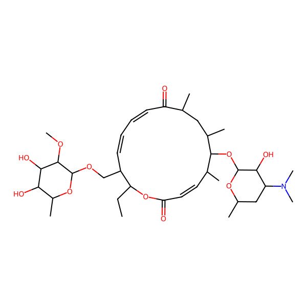 2D Structure of (3E,11E,13E)-15-[(4,5-dihydroxy-3-methoxy-6-methyloxan-2-yl)oxymethyl]-6-[4-(dimethylamino)-3-hydroxy-6-methyloxan-2-yl]oxy-16-ethyl-5,7,9-trimethyl-1-oxacyclohexadeca-3,11,13-triene-2,10-dione