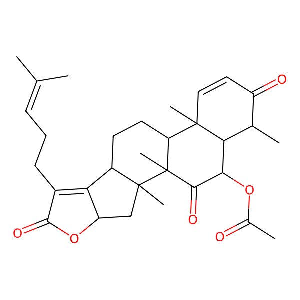 2D Structure of [1,2,13,17-Tetramethyl-7-(4-methylpent-3-enyl)-6,16,20-trioxo-5-oxapentacyclo[10.8.0.02,9.04,8.013,18]icosa-7,14-dien-19-yl] acetate