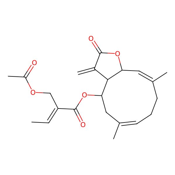 2D Structure of [(3aR,4S,6E,10E,11aR)-6,10-dimethyl-3-methylidene-2-oxo-3a,4,5,8,9,11a-hexahydrocyclodeca[b]furan-4-yl] (Z)-2-(acetyloxymethyl)but-2-enoate