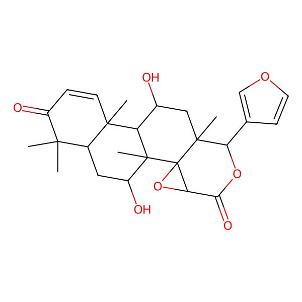 2D Structure of (1S,2R,4S,7S,8S,10S,11R,12S,17R,19R)-7-(furan-3-yl)-10,19-dihydroxy-1,8,12,16,16-pentamethyl-3,6-dioxapentacyclo[9.8.0.02,4.02,8.012,17]nonadec-13-ene-5,15-dione