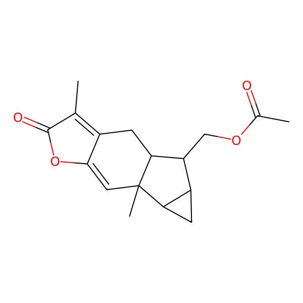 2D Structure of [(1S,9R,10R,12S,13R)-4,9-dimethyl-5-oxo-6-oxatetracyclo[7.4.0.03,7.010,12]trideca-3,7-dien-13-yl]methyl acetate