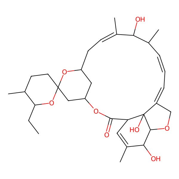 2D Structure of (1R,4S,5'S,6S,6'R,8R,10E,12R,13S,14E,16E,20R,21R,24S)-6'-ethyl-12,21,24-trihydroxy-5',11,13,22-tetramethylspiro[3,7,19-trioxatetracyclo[15.6.1.14,8.020,24]pentacosa-10,14,16,22-tetraene-6,2'-oxane]-2-one