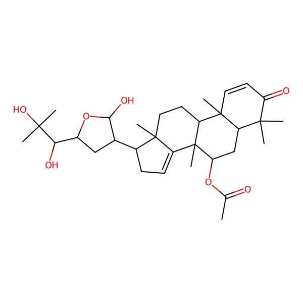 2D Structure of [(5S,7R,8R,9R,10R,13S,17S)-17-[(2S,3S,5R)-5-[(1S)-1,2-dihydroxy-2-methylpropyl]-2-hydroxyoxolan-3-yl]-4,4,8,10,13-pentamethyl-3-oxo-5,6,7,9,11,12,16,17-octahydrocyclopenta[a]phenanthren-7-yl] acetate