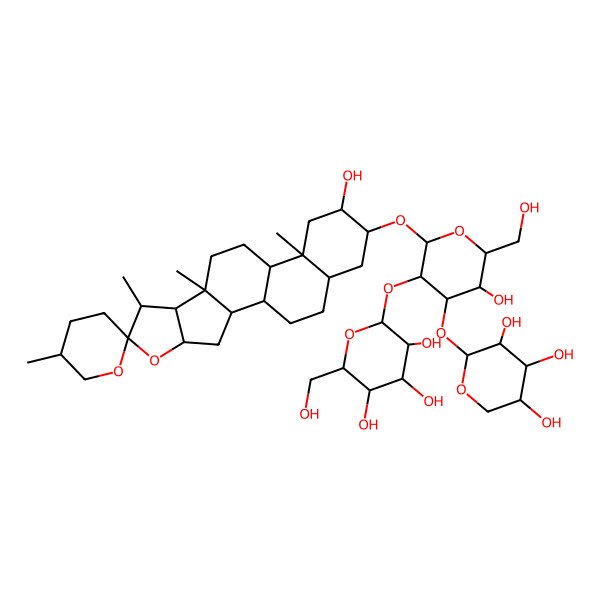 2D Structure of (2S,3R,4S,5S,6R)-2-[(2R,3R,4S,5S,6R)-5-hydroxy-6-(hydroxymethyl)-2-[(1R,2S,4S,5'S,6R,7S,8R,9S,12S,13S,15S,16R,18R)-15-hydroxy-5',7,9,13-tetramethylspiro[5-oxapentacyclo[10.8.0.02,9.04,8.013,18]icosane-6,2'-oxane]-16-yl]oxy-4-[(2S,3R,4S,5R)-3,4,5-trihydroxyoxan-2-yl]oxyoxan-3-yl]oxy-6-(hydroxymethyl)oxane-3,4,5-triol