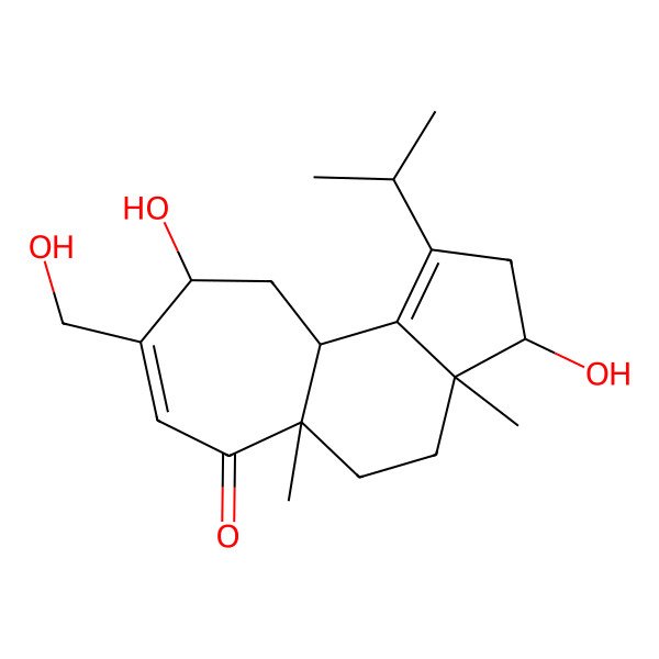 2D Structure of (3R,3aR,5aR,9R,10aS)-3,9-dihydroxy-8-(hydroxymethyl)-3a,5a-dimethyl-1-propan-2-yl-3,4,5,9,10,10a-hexahydro-2H-cyclohepta[e]inden-6-one
