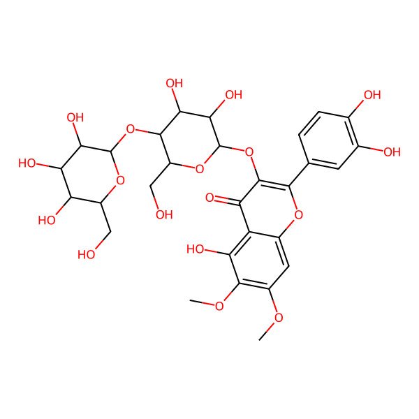 2D Structure of 3-[3,4-Dihydroxy-6-(hydroxymethyl)-5-[3,4,5-trihydroxy-6-(hydroxymethyl)oxan-2-yl]oxyoxan-2-yl]oxy-2-(3,4-dihydroxyphenyl)-5-hydroxy-6,7-dimethoxychromen-4-one