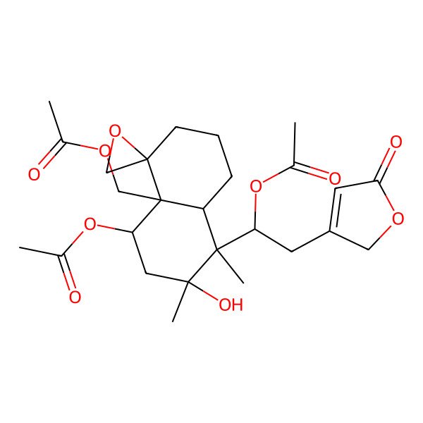 2D Structure of [5-acetyloxy-8-[1-acetyloxy-2-(5-oxo-2H-furan-3-yl)ethyl]-7-hydroxy-7,8-dimethylspiro[1,2,3,5,6,8a-hexahydronaphthalene-4,2'-oxirane]-4a-yl]methyl acetate