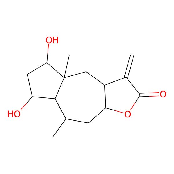 2D Structure of (3aS,5S,5aS,6S,8S,8aS,9aR)-6,8-dihydroxy-5,8a-dimethyl-1-methylidene-4,5,5a,6,7,8,9,9a-octahydro-3aH-azuleno[6,5-b]furan-2-one