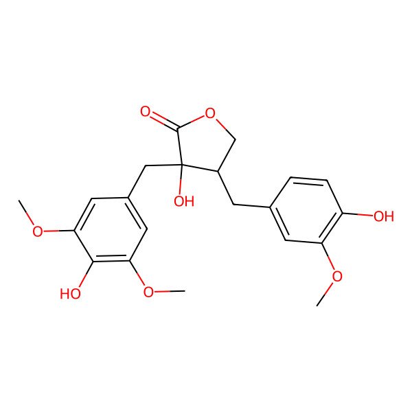 2D Structure of (3S,4R)-3-hydroxy-3-[(4-hydroxy-3,5-dimethoxyphenyl)methyl]-4-[(4-hydroxy-3-methoxyphenyl)methyl]oxolan-2-one
