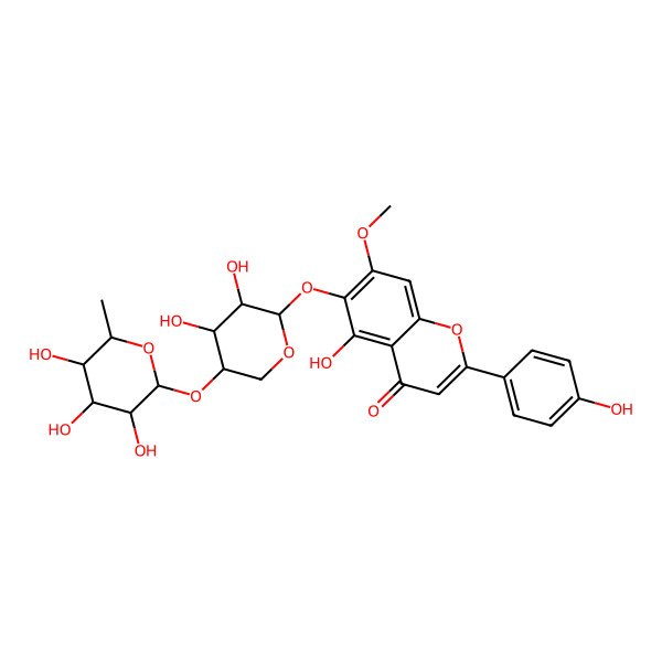2D Structure of 6-[(2S,3R,4R,5R)-3,4-dihydroxy-5-[(2R,3R,4R,5R,6S)-3,4,5-trihydroxy-6-methyloxan-2-yl]oxyoxan-2-yl]oxy-5-hydroxy-2-(4-hydroxyphenyl)-7-methoxychromen-4-one