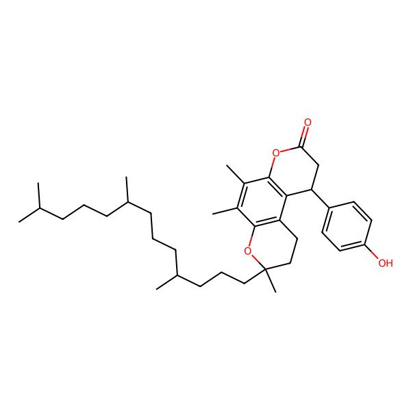 2D Structure of (3R,10R)-10-(4-hydroxyphenyl)-3,5,6-trimethyl-3-[(4S,8S)-4,8,12-trimethyltridecyl]-1,2,9,10-tetrahydropyrano[3,2-f]chromen-8-one