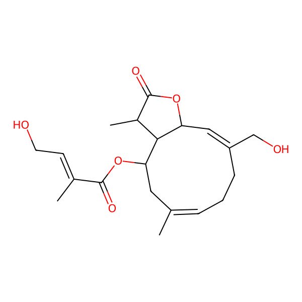 2D Structure of [10-(hydroxymethyl)-3,6-dimethyl-2-oxo-3a,4,5,8,9,11a-hexahydro-3H-cyclodeca[b]furan-4-yl] 4-hydroxy-2-methylbut-2-enoate
