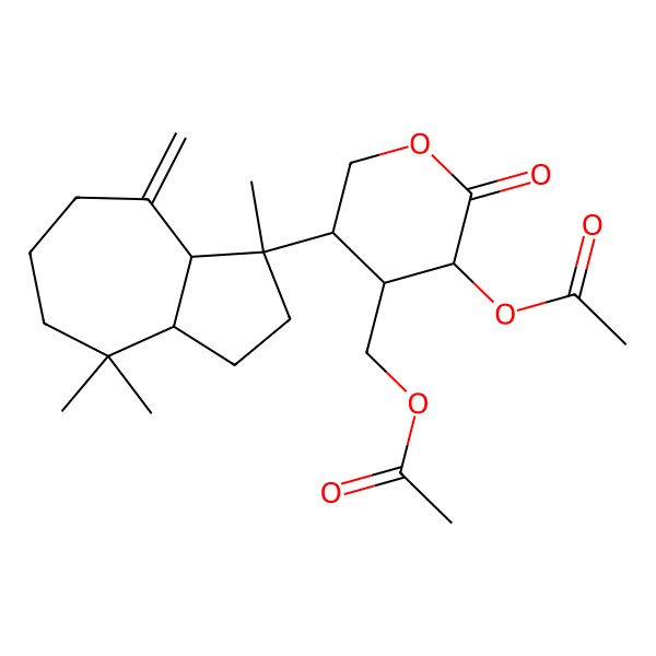 2D Structure of [(3S,4R,5R)-5-[(1R,3aR,8aS)-1,4,4-trimethyl-8-methylidene-3,3a,5,6,7,8a-hexahydro-2H-azulen-1-yl]-3-acetyloxy-2-oxooxan-4-yl]methyl acetate