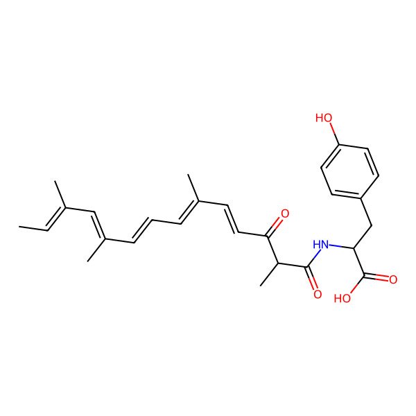 2D Structure of (3R,5S)-5-(4-hydroxybenzyl)-3-methyl-3-((2E,4E,6E,8E,10E)-4,8,10-trimethyldodeca-2,4,6,8,10-pentaenoyl)pyrrolidine-2,4-dione