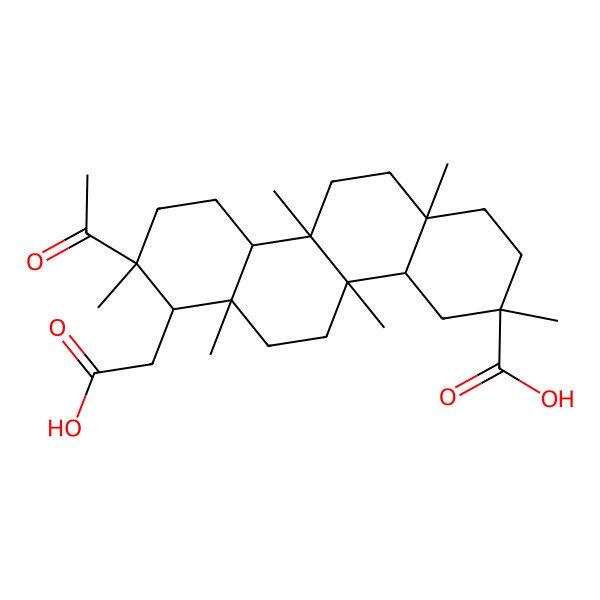 2D Structure of 8-Acetyl-7-(carboxymethyl)-3,4b,6a,8,10b,12a-hexamethyl-1,2,4,4a,5,6,7,9,10,10a,11,12-dodecahydrochrysene-3-carboxylic acid 2D Structure of 8-Acetyl-7-(carboxymethyl)-3,4b,6a,8,10b,12a-hexamethyl-1,2,4,4a,5,6,7,9,10,10a,11,12-dodecahydrochrysene-3-carboxylic acid