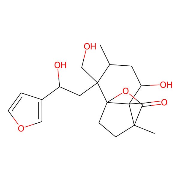 2D Structure of 2-[2-(Furan-3-yl)-2-hydroxyethyl]-5-hydroxy-2-(hydroxymethyl)-3,6,7-trimethyl-9-oxatricyclo[5.2.2.01,6]undecan-8-one