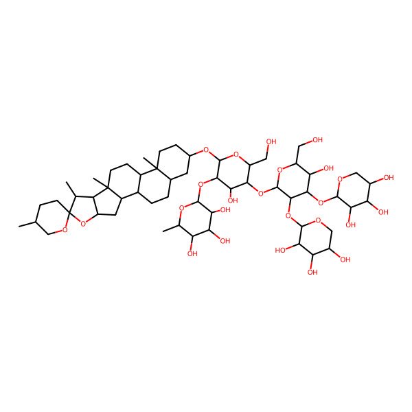 2D Structure of (2S,3R,4R,5R,6S)-2-[(2R,3R,4S,5S,6R)-4-hydroxy-5-[(2S,3R,4S,5R,6R)-5-hydroxy-6-(hydroxymethyl)-3,4-bis[[(2S,3R,4S,5R)-3,4,5-trihydroxyoxan-2-yl]oxy]oxan-2-yl]oxy-6-(hydroxymethyl)-2-[(1R,2S,4S,5'R,6R,7S,8R,9S,12S,13S,16S,18S)-5',7,9,13-tetramethylspiro[5-oxapentacyclo[10.8.0.02,9.04,8.013,18]icosane-6,2'-oxane]-16-yl]oxyoxan-3-yl]oxy-6-methyloxane-3,4,5-triol