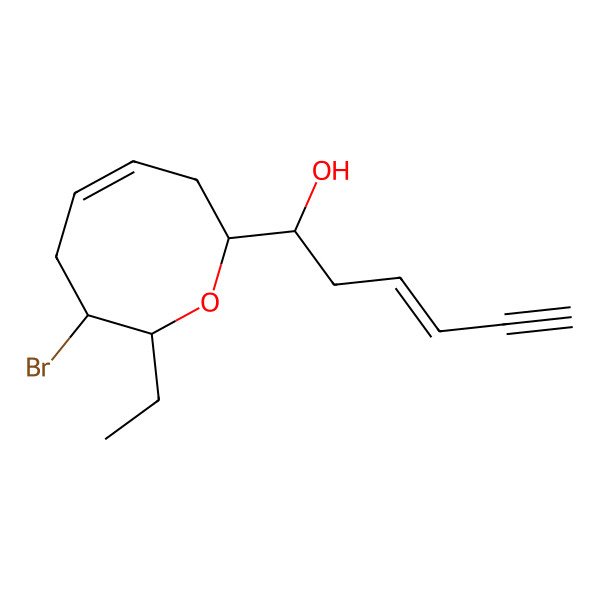 2D Structure of (E,1R)-1-[(2R,3S,5Z,8R)-3-bromo-2-ethyl-3,4,7,8-tetrahydro-2H-oxocin-8-yl]hex-3-en-5-yn-1-ol
