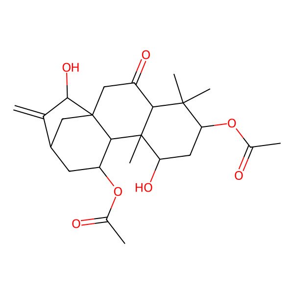 2D Structure of (6-Acetyloxy-8,15-dihydroxy-5,5,9-trimethyl-14-methylidene-3-oxo-11-tetracyclo[11.2.1.01,10.04,9]hexadecanyl) acetate