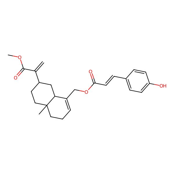 2D Structure of methyl 2-[(2R,4aR,8aR)-8-[[(Z)-3-(4-hydroxyphenyl)prop-2-enoyl]oxymethyl]-4a-methyl-2,3,4,5,6,8a-hexahydro-1H-naphthalen-2-yl]prop-2-enoate