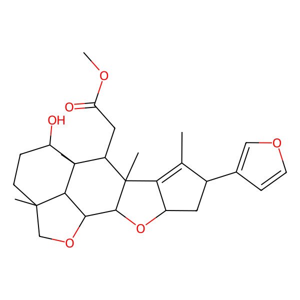 2D Structure of methyl 2-[(1R,2S,4R,6R,9R,10R,11R,12S,15R,18S)-6-(furan-3-yl)-12-hydroxy-7,9,11,15-tetramethyl-3,17-dioxapentacyclo[9.6.1.02,9.04,8.015,18]octadec-7-en-10-yl]acetate