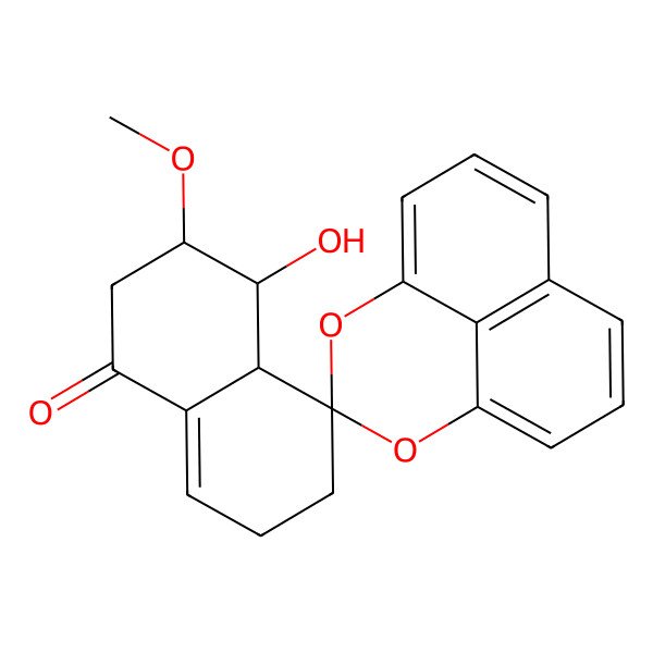 2D Structure of 4-Hydroxy-3-methoxyspiro[2,3,4,4a,6,7-hexahydronaphthalene-5,3'-2,4-dioxatricyclo[7.3.1.05,13]trideca-1(12),5,7,9(13),10-pentaene]-1-one