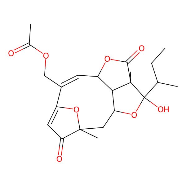 2D Structure of (13-Butan-2-yl-13-hydroxy-3,12-dimethyl-4,11-dioxo-10,14,16-trioxatetracyclo[7.5.1.13,6.012,15]hexadeca-5,7-dien-7-yl)methyl acetate